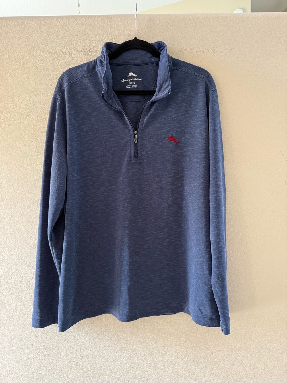Tommy Bahama Blue Quarter-Zip Pullover with Red Fish Logo
